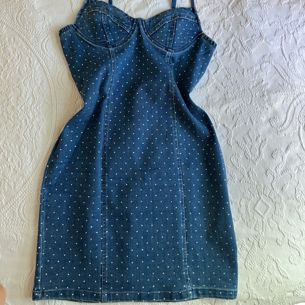 REVOLVE Denim Blue Studded Mini Dress